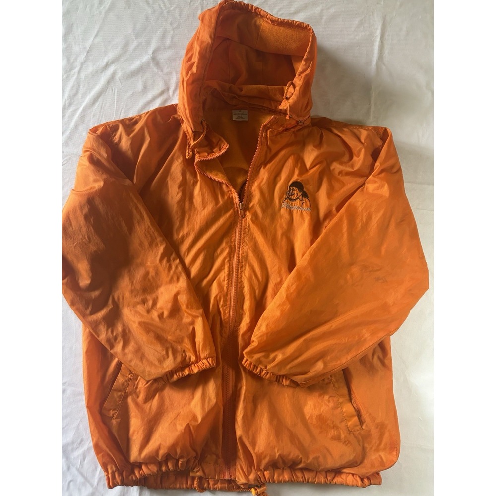 KR‎ Vintage Vibrant Orange Men's Jacket with Zipper Embroidered Logos Size Large